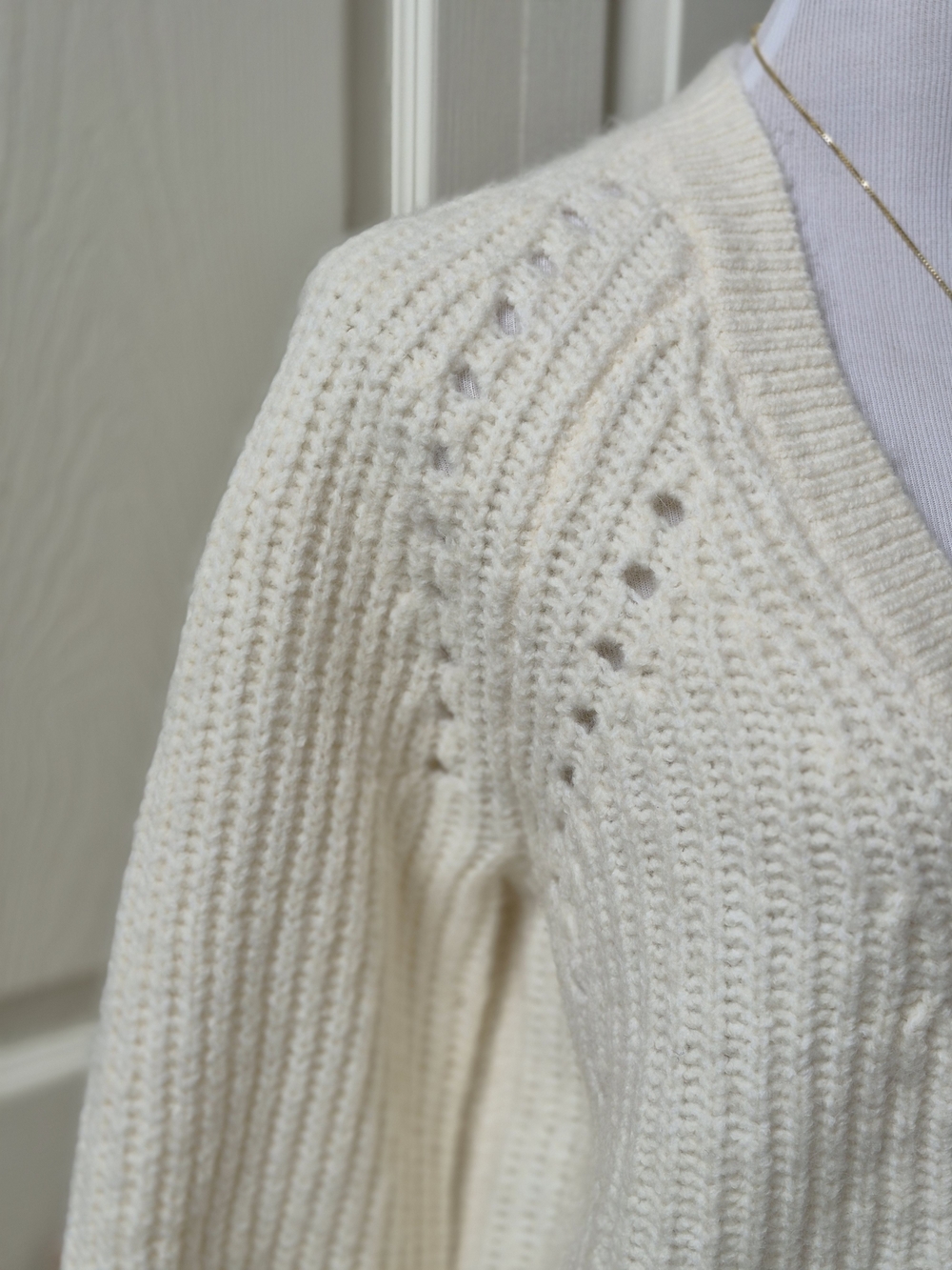 LOFT Cream Ribbed V‑Neck Button Cardigan - Picture 12 of 15